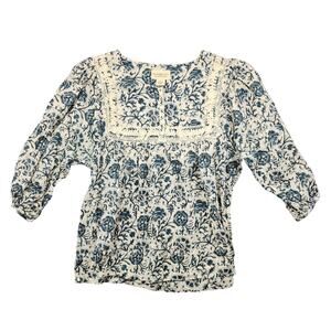 Denim & Supply Ralph Lauren Womens Top Large Blue Floral Cottage Prairie Boho